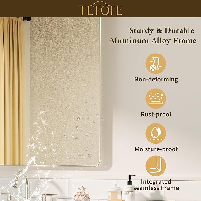 TETOTE Brushed Nickel Bathroom Mirror 20 x 30 Brushed Nickel Metal Framed Bathroom Mirror, Tempered Glass, Modern Farmhouse Wall Mounted Mirror for Decorative(Horizontal/Vertical)