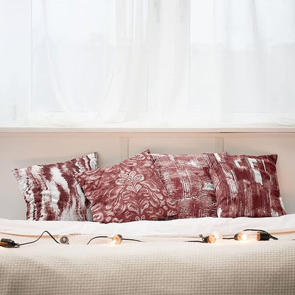 Ambesonne Vintage Throw Pillow Cushion Case Pack of 4, Abstract Grunge Effect Brushstrokes and Waving Striping Stains Paisley Drops, Modern Accent Double-Sided Digital Printing, 18", Maroon Rust White