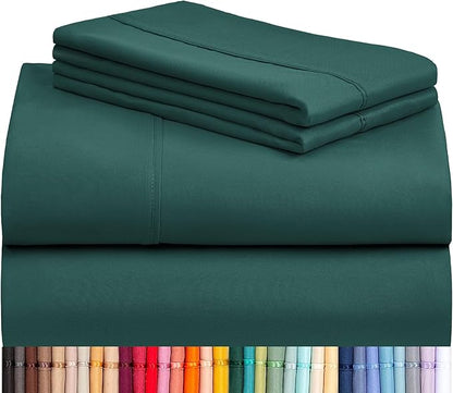 LuxClub 3 PC Sheet Bed Sheets Deep Pockets Wrinkle Free-Kids-Fitted Sheets Machine Washable Hotel Bedding Silky Soft - Emerald Twin XL