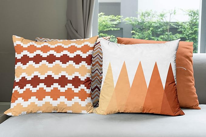 Ambesonne Modern Throw Pillow Cushion Case Pack of 4, Geometric Style Pattern of Triangles Zigzags Love Home Phrase Print, Modern Accent Double-Sided Digital Printing, 16", Burnt Orange and Burgundy