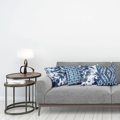 Ambesonne Ethnic Throw Pillow Cushion Case Pack of 4, Watercolor Inspired Hippie Style Tie Dye Like Print Batik Bohemian Themes, Modern Accent Double-Sided Digital Printing, 20", White Blue