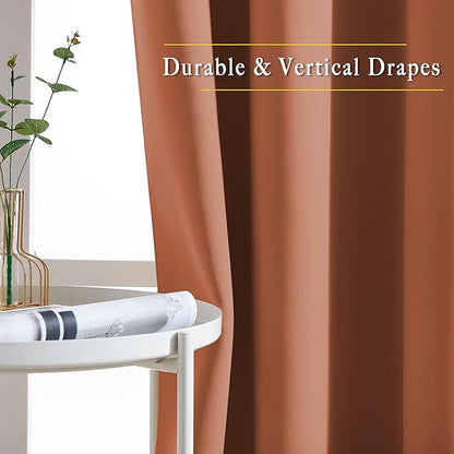 NICETOWN 50% Blackout Burnt Orange Sliding Glass Curtains 2 Panels Set - Window Treatment Thermal Insulated Grommet Light Blocking Sound Reducing Drapes for Bedroom/Living Room, W80 x L84