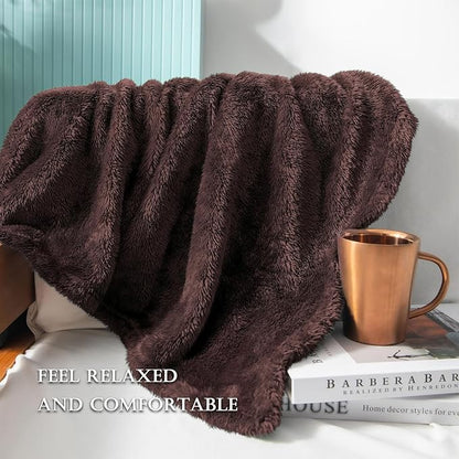 Exclusivo Mezcla Plush Fuzzy Fleece Bed Blanket Twin Size, Super Soft, Fluffy and Warm Blankets, Suitable for All Seasons (Coffee, 90x66 Inches)