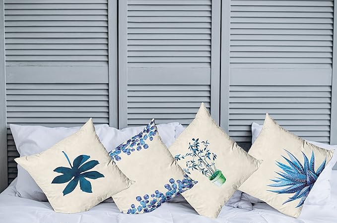Ambesonne Botanical Throw Pillow Cushion Case Pack of 4, Minimalist Watercolor Painting Leaves Agave Branches Plant in a Pot, Modern Accent Double-Sided Digital Printing, 20", Dark Turquoise Ceil Blue