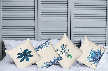 Ambesonne Botanical Throw Pillow Cushion Case Pack of 4, Minimalist Watercolor Painting Leaves Agave Branches Plant in a Pot, Modern Accent Double-Sided Digital Printing, 20", Dark Turquoise Ceil Blue