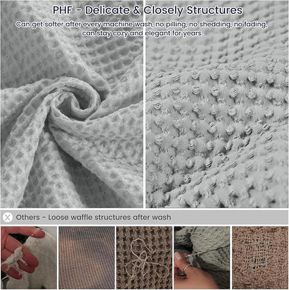 PHF Pre-Washed Cotton Waffle Weave Family Blanket,Oversized King Size 120"x 120"-Snag Proof Lightweight Breathable, 10'x 10' Huge Extra Large Big-Elegant Aesthetic Home Decoration Gift, Light Grey
