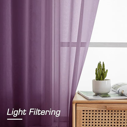 OWENIE Sheer Curtains 72 Inches Long 2 Panels Set, Transparent Light Filtering Plam Sheer Curtain Rod Pocket Clear Drapes for Living Room Bedroom Window Sliding Glass Door, Each 42 x 72 Inch, Plam