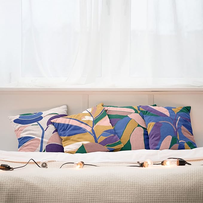 Ambesonne Floral Throw Pillow Cushion Case Pack of 4, Abstract Botanical Look Design of Modern Leafy Plant Ornament Print, Modern Accent Double-Sided Digital Printing, 20", Hunter Green Blush and Blue