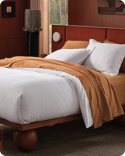 Bedsure Cotton Duvet Cover Set - 100% Cotton Waffle Weave Bright White Duvet Cover Oversized King Size, GentleSoft™ and Breathable Bedding Set for All Season, 3 Pieces, 120"x98"