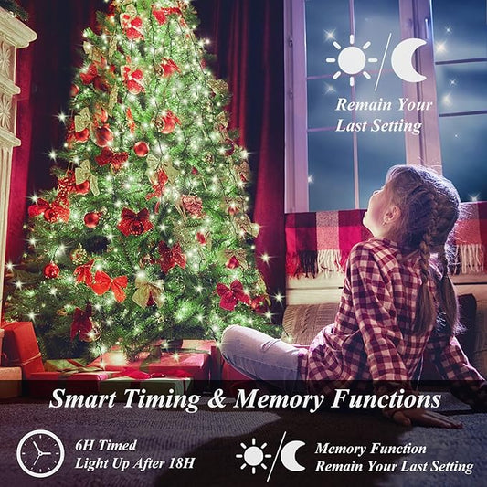 Christmas String Lights for Tree, 400 LEDs Christmas Tree Lights with Memory Function & 8 Modes, 6.6FT x 16 Lines Fairy Lights with Remote Control & Timer for Christmas Tree Decorations - Cold White