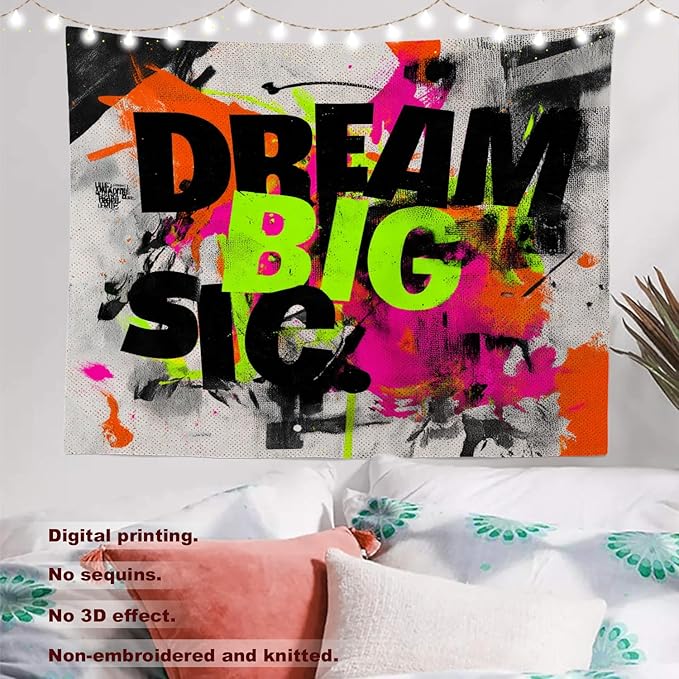 Batmerry Aim High Reach For Stars Tapestry, Be Ambitious Believe In Yourself Wall Art Hanging Decoration Polyester Fiber White Ruffled Around for Dorm Room Bedroom Living Room, 51.2x59.1 inches