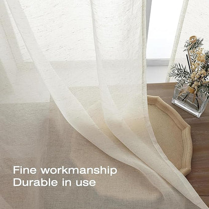 Aiyufeng Sheer Linen Curtains 84 Inches Long 2 Panels Set, Semi Transparent Voile Rod Pocket Linen Sheer Window Drapes for Bedroom Bed Canopy Dining Wedding Party Backdrop, 40W x 84L inch