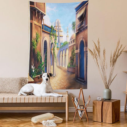 Lunarable City Tapestry, Babylon City Gardens Architecture 7 Wonders of the World, Fabric Wall Hanging Decor for Bedroom Living Room Dorm, 30" X 45", Caramel Green