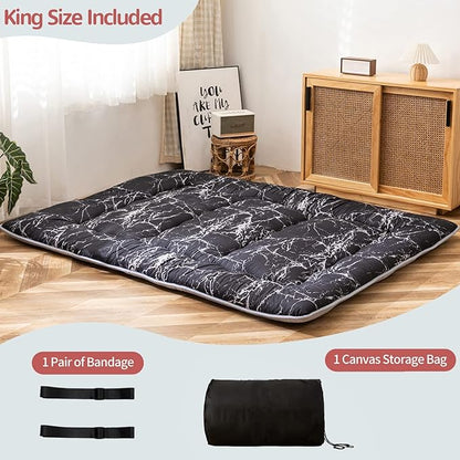 MAXYOYO Black Marble Printed Japanese Futon Floor Mattress, Thicken Sleeping Pad Floor Bed Roll Up Camping Mattress Folding Couch Bed Mattress Topper Guest Floor Mattress King