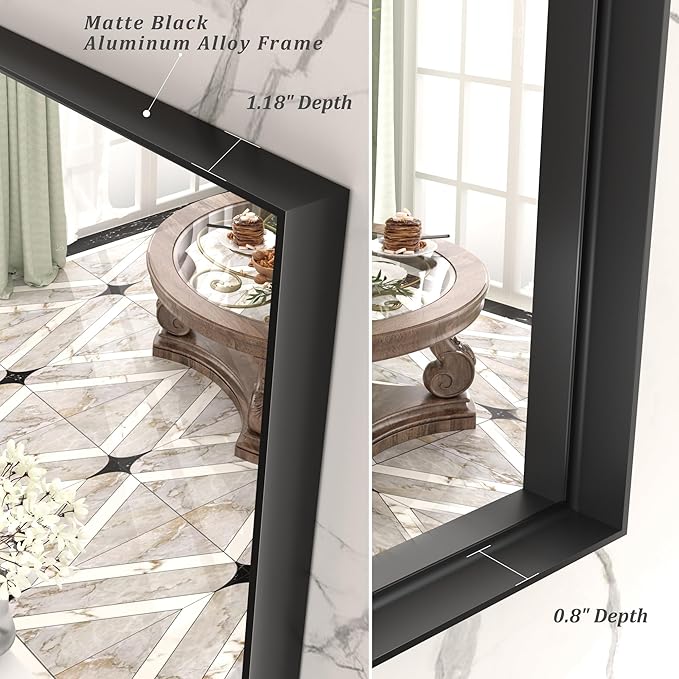 22x30 Inch Black Metal Framed Wall Mirror with Square Corner, Matte Black Rectangle Bathroom Vanity Mirror for Wall, Anti-Rust, Hangs Vertically or Horizontally