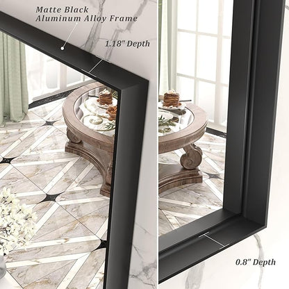 22x30 Inch Black Metal Framed Wall Mirror with Square Corner, Matte Black Rectangle Bathroom Vanity Mirror for Wall, Anti-Rust, Hangs Vertically or Horizontally