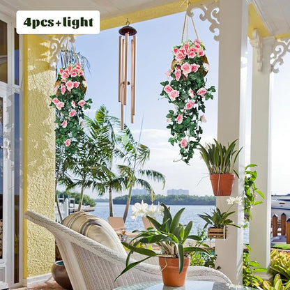RECUTMS 2PCS Artificial Hanging Flower 3.3Ft Fake Garland for Home Room Garden Wedding Indoor Outdoor Decoration (Champagne)