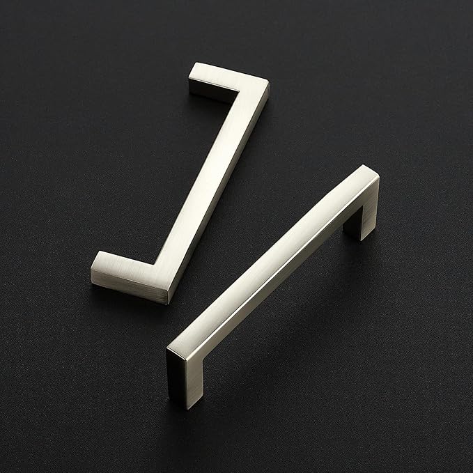 Ravinte 10 Pack Solid 3-1/2 Inch Center to Center Slim Square Bar Drawer Handles Cabinet Hardware - Brushed Nickel Kitchen Pulls