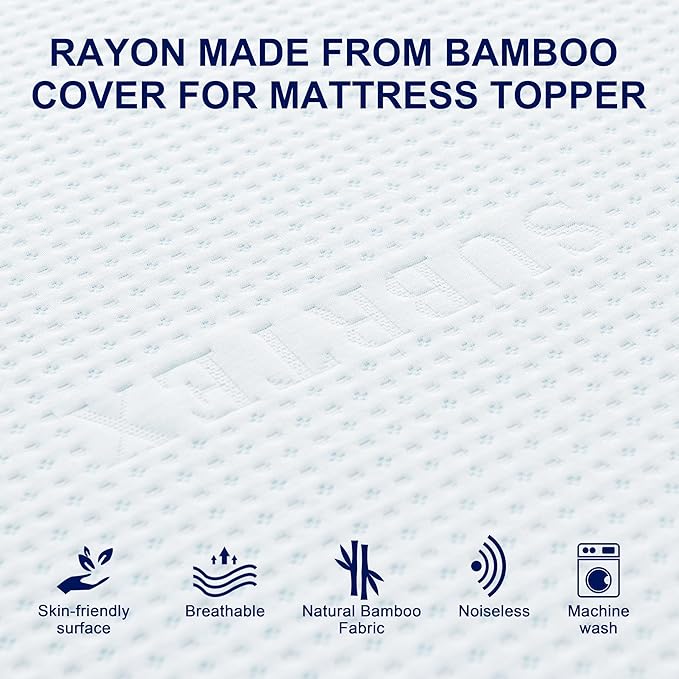 Subrtex 3 Inch Mattress Topper Cover (Only Cover) Mattress Topper Protector Bedding Rayon Made from Bamboo Removable Mattress Encasement with Zippers, Twin XL