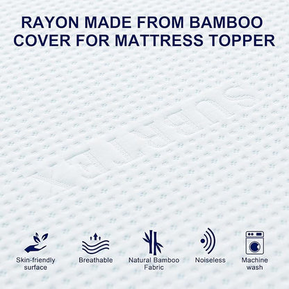 Subrtex 4 Inch Mattress Topper Cover (Only Cover) Mattress Topper Protector Bedding Rayon Made from Bamboo Removable Mattress Encasement with Zippers, CK