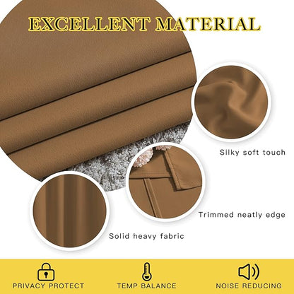 NICETOWN Half Window Curtains for Bedroom - Grommet Modern Thermal Insulated Blackout Window Drapes Sound Reducing for Nursery/Kitchen, Gold Brown, W52 x L54, Set of 2