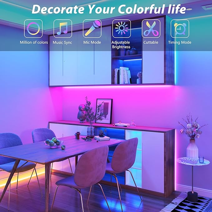 Led Lights for Bedroom 150ft (2 Rolls * 75ft) Music Sync Color Changing Led Strip Lights with 60 Key Remote and App Control RGB Led Light Strip for Home Party Room Decoration