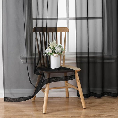 Chyhomenyc Black Sheer Curtains 96 inches Long Window Draperies 2 Panels, Solid Elegant Window Voile Panels/Drapes/Treatment/Backdrop for Bedroom Living Room Wedding Party Decor, 42 Wx96 L, 8FT L
