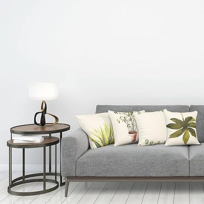 Ambesonne Botanical Throw Pillow Cushion Case Pack of 4, Minimalist Watercolor Painting Leaves Agave Branches Plant in a Pot, Modern Accent Double-Sided Digital Printing, 18", Fawn Pale Green White