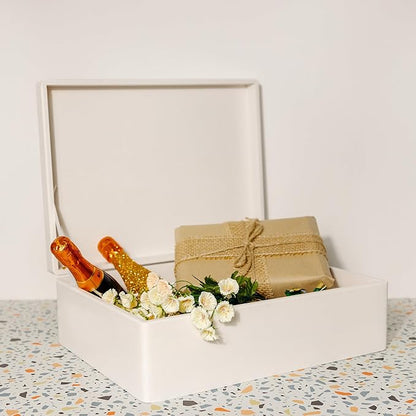XL White Wooden Box Storage with Hinged Lid | 15.8x11.8x5.5in (+-0.5) | Gift Box for Tool Dog Toy Shoes Clothes Kitchen Storage | Wood Keepsake Chest