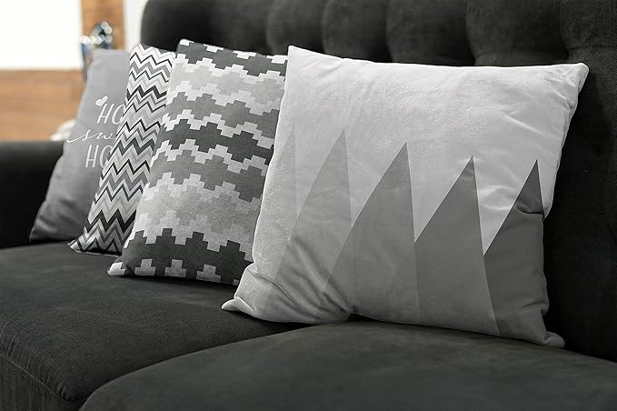 Ambesonne Modern Throw Pillow Cushion Case Pack of 4, Geometric Style Pattern of Triangles Zigzags Love Home Phrase Print, Modern Accent Double-Sided Digital Printing, 18", Pale Grey White and Dimgray