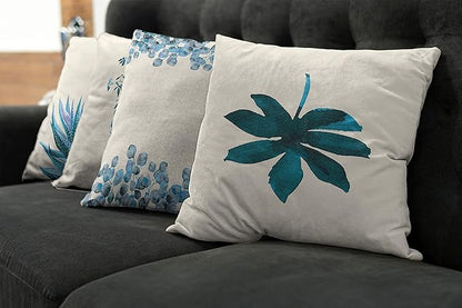 Ambesonne Botanical Throw Pillow Cushion Case Pack of 4, Minimalist Watercolor Painting Leaves Agave Branches Plant in a Pot, Modern Accent Double-Sided Digital Printing, 20", Teal Sea Blue and White