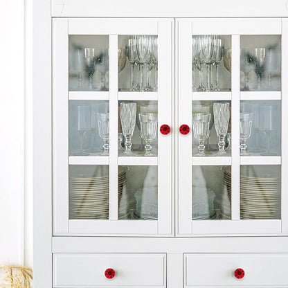 Ravinte 10 Pack Red Crystal Knobs for Dresser Drawers - 30 mm Glass Cabinet Diamond Shaped Knobs With Silver Base