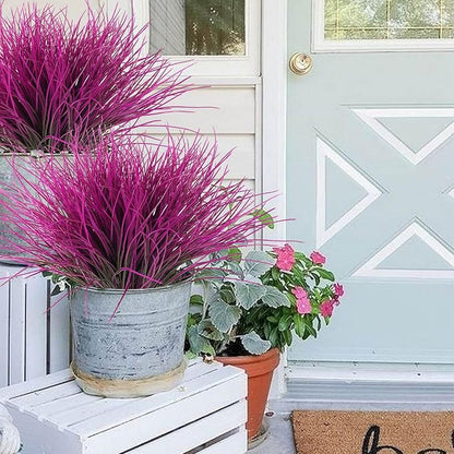 RECUTMS 12 Bundles Artificial Grass Fake Plants Outdoor Fake Grass UV Resistant Greenery Plastic Plants for Home Window Garden Office Patio Hanging Planter Pathway Front Porch Décorr(Fuchsia)