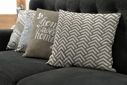 Ambesonne Geometric Throw Pillow Cushion Case Pack of 4, Home Phrase Minimal Zigzag Squama Dahlia Flowers Chevron Tribal, Modern Accent Double-Sided Digital Printing, 16", Cocoa White Charcoal Grey