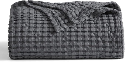 Bedsure Cooling Cotton Waffle Full Size Blanket - Lightweight Breathable Blanket of Rayon Derived from Bamboo for Hot Sleepers, Luxury Throws for Bed, Couch and Sofa, Dark Grey, 80x90 Inches
