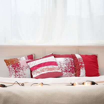 Ambesonne Grunge Throw Pillow Cushion Case Pack of 4, Abstract Design Simplistic Minimal Stripes Brushstrokes Contemporary, Modern Accent Double-Sided Digital Printing, 24", Rose Magenta and Dark Pink