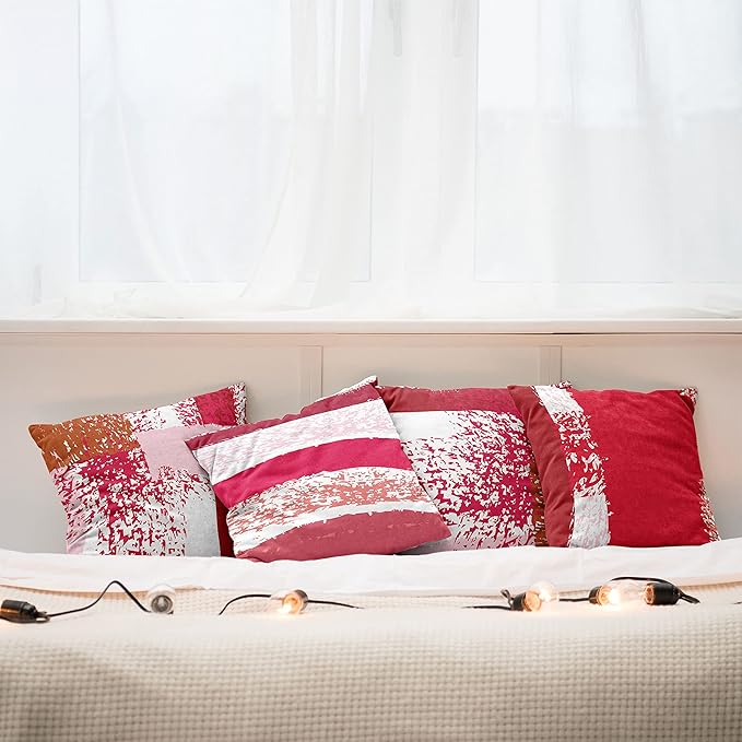 Ambesonne Grunge Throw Pillow Cushion Case Pack of 4, Abstract Design Simplistic Minimal Stripes Brushstrokes Contemporary, Modern Accent Double-Sided Digital Printing, 18", Rose Magenta and Dark Pink