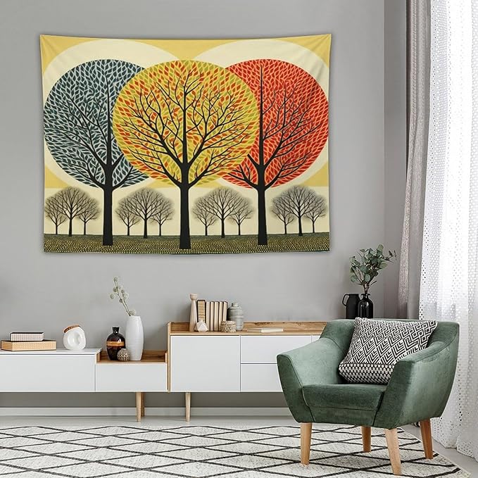 Shabby Chic Trees Tapestry As Wall Art Fall Autumn Tree Tapestry Vintage Aesthetic Tapestries Landscape Tapestry Wall Decor for Bedroom Living Room Dorm 60"x80" Tapestries Winter Snowflake Decorative