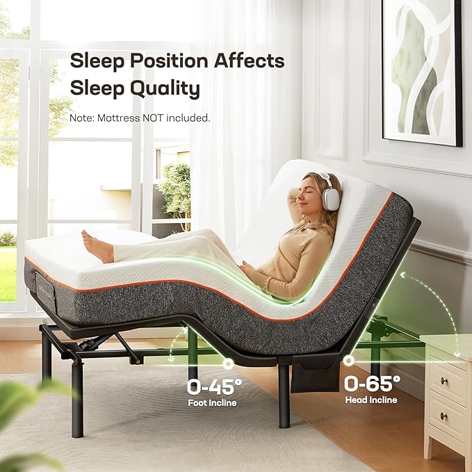 Marsail MS01-1 Queen Adjustable Bed Base with Massage, 4 Ports USB A&C Bed Frame with Under-Bed Nightlight, 3 Minutes Fast Assembly, Wireless Control Adjustable Bed with 4 Height Options