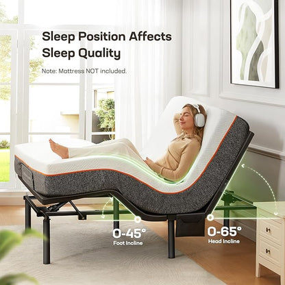Marsail MS01 Split King Adjustable Bed Base, 4 Ports USB A&C Adjustable Bed Frame with Under-Bed Nightlight, 3 Minutes Fast Assembly, Wireless Remote Control Adjustable Bed with 4 Height Options