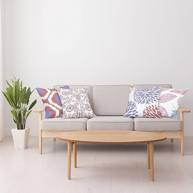 Ambesonne Vintage Throw Pillow Cushion Case Pack of 4, Bohemian Ornamental Leaves Dahlia Pattern Geometric Art Curlicue Motif, Modern Accent Double-Sided Digital Printing, 24", Lavender Pale Maroon