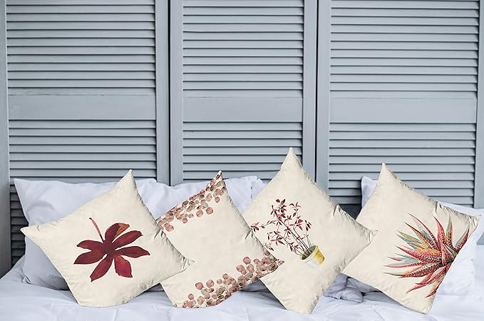 Ambesonne Botanical Throw Pillow Cushion Case Pack of 4, Minimalist Watercolor Painting Leaves Agave Branches Plant in a Pot, Modern Accent Double-Sided Digital Printing, 16", Raspberry Dark Salmon