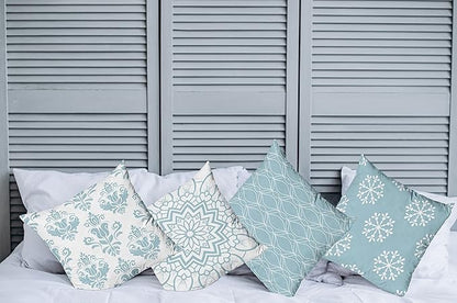 Ambesonne Retro Throw Pillow Cushion Case Pack of 4, Trellis Grid Medieval Floral Damask Mandala Flower Ornament in Modern Monochrome, Modern Accent Double-Sided Digital Printing, 18", Pale Blue Grey