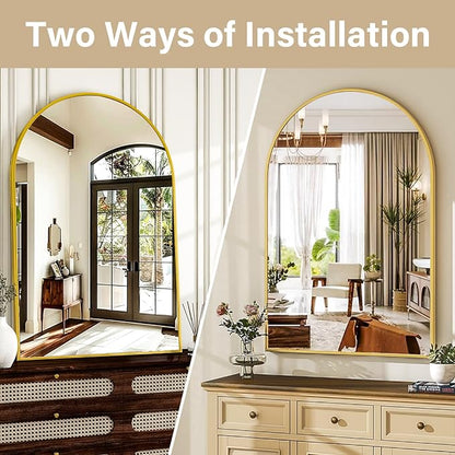 HARRITPURE Arched Wall Mirror – 30"x40" Arch Bathroom Mirror Metal Frame Vanity Mirror for Bedroom, Entryway Dresser Decor, Gold