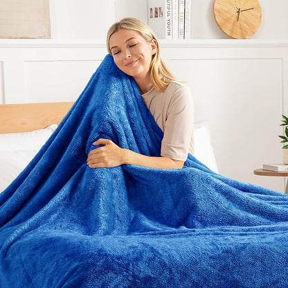 Exclusivo Mezcla Plush Fuzzy Fleece Bed Blanket Queen Size, Super Soft, Fluffy and Warm Blankets Suitable for All Seasons (Cobalt Blue, 90x90 Inches)