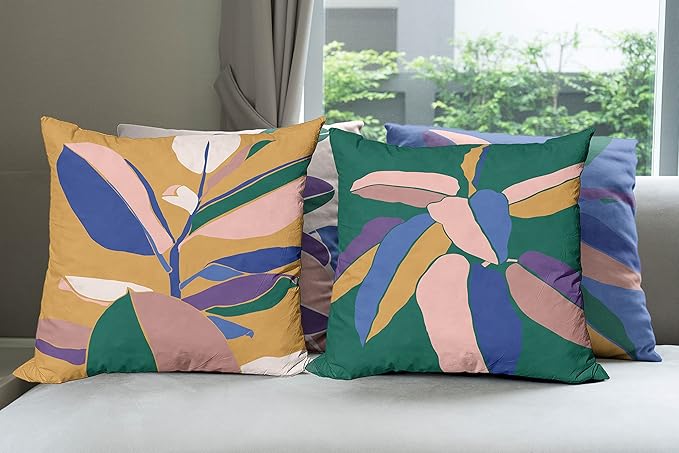 Ambesonne Floral Throw Pillow Cushion Case Pack of 4, Abstract Botanical Look Design of Modern Leafy Plant Ornament Print, Modern Accent Double-Sided Digital Printing, 20", Hunter Green Blush and Blue