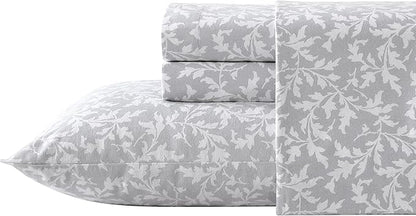 Laura Ashley - Flannel Sheets Twin Size, Anti-Pilling & Wrinkle Resistant Cotton, Touchably Soft for All-Season Comfort - Bed Sheets with Matching Pillowcase & Fitted Sheet (Crestwood Pastel Grey)