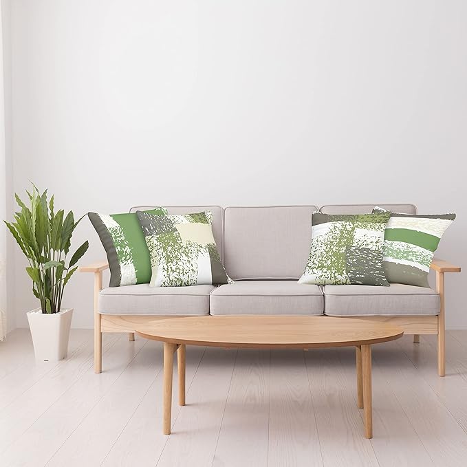 Ambesonne Grunge Throw Pillow Cushion Case Pack of 4, Abstract Design Simplistic Minimal Stripes Brushstrokes Contemporary, Modern Accent Double-Sided Digital Printing, 20", Slate Brown and Green