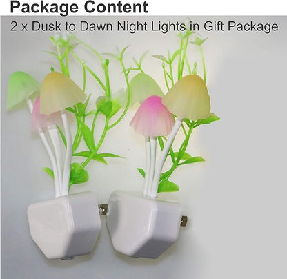 AUSAYE 2 Pack LED Sensor Night Light Plug-in NightLight Color Changing Lamp Mushroom Decor, Mini Cute Night Lights for Kids Adults Bedroom,Toilet, Bathroom, Stairs, Kitchen, Hallway