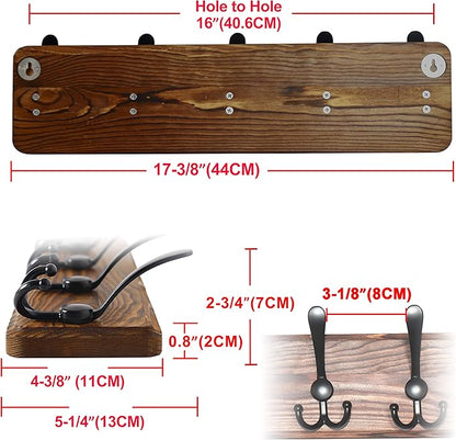 Dseap Coat Rack Wall Mounted - 24" Long 6 Tri Hooks, Heavy Duty Wooden Wall Coat Hanger Coat Hook for Clothes Hat Jacket Clothing, Weathered Blue and Black